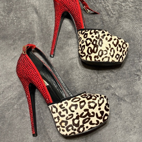SM /PLATFORM LEOPARD PRINT RED RHINESTONE - Picture 1 of 8